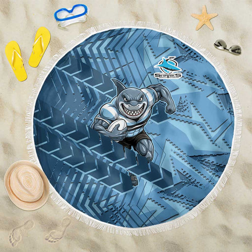 Cronulla Sutherland Sharks Rugby Beach Blanket Fierce Mascot Geometric Tribal Art