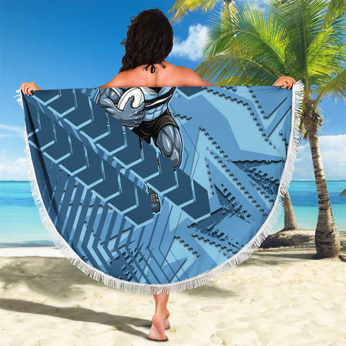 Cronulla Sutherland Sharks Rugby Beach Blanket Fierce Mascot Geometric Tribal Art