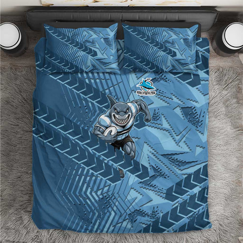 Cronulla Sutherland Sharks Rugby Bedding Set Fierce Mascot Geometric Tribal Art
