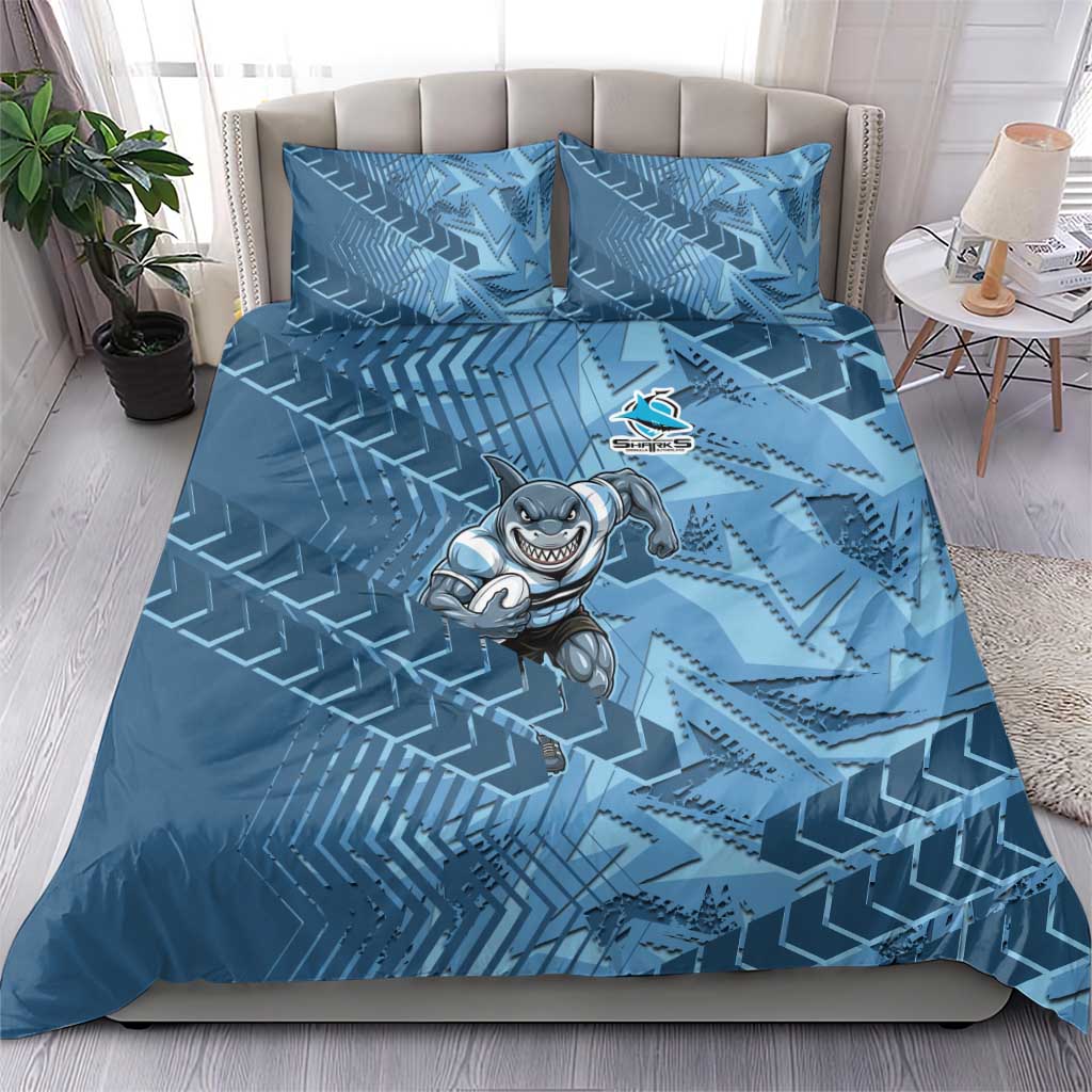 Cronulla Sutherland Sharks Rugby Bedding Set Fierce Mascot Geometric Tribal Art