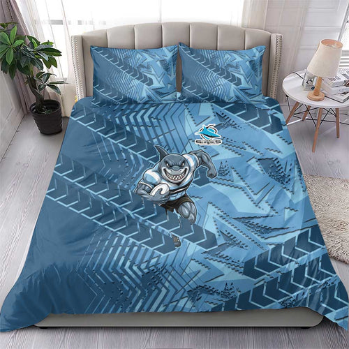 Cronulla Sutherland Sharks Rugby Bedding Set Fierce Mascot Geometric Tribal Art