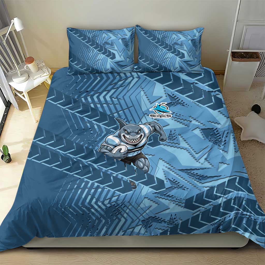 Cronulla Sutherland Sharks Rugby Bedding Set Fierce Mascot Geometric Tribal Art