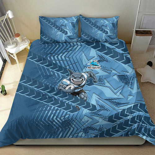 Cronulla Sutherland Sharks Rugby Bedding Set Fierce Mascot Geometric Tribal Art