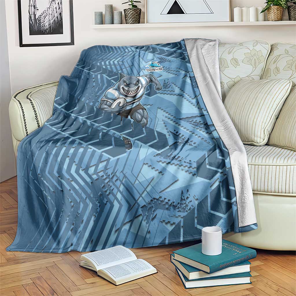 Cronulla Sutherland Sharks Rugby Blanket Fierce Mascot Geometric Tribal Art