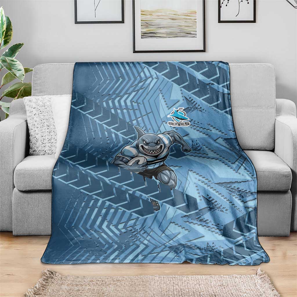 Cronulla Sutherland Sharks Rugby Blanket Fierce Mascot Geometric Tribal Art