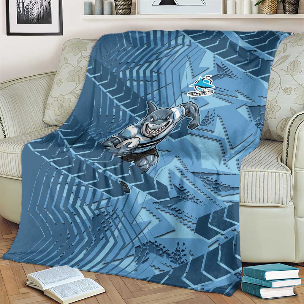 Cronulla Sutherland Sharks Rugby Blanket Fierce Mascot Geometric Tribal Art