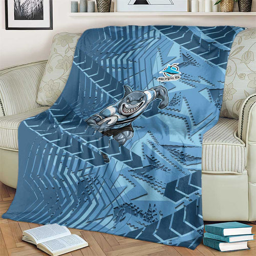 Cronulla Sutherland Sharks Rugby Blanket Fierce Mascot Geometric Tribal Art