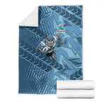 Cronulla Sutherland Sharks Rugby Blanket Fierce Mascot Geometric Tribal Art