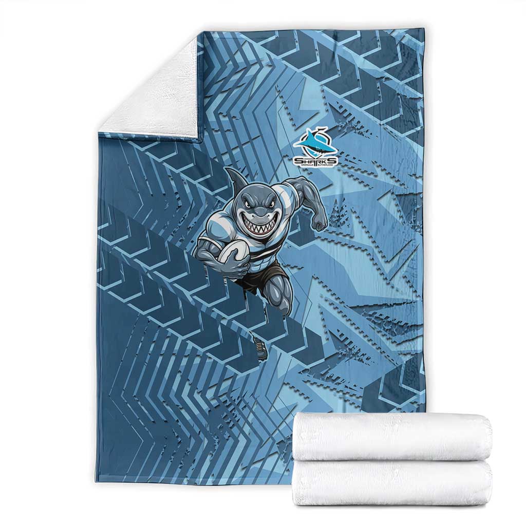 Cronulla Sutherland Sharks Rugby Blanket Fierce Mascot Geometric Tribal Art
