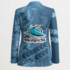Cronulla Sutherland Sharks Rugby Blazer Fierce Mascot Geometric Tribal Art