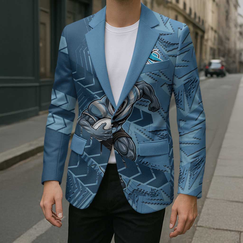 Cronulla Sutherland Sharks Rugby Blazer Fierce Mascot Geometric Tribal Art