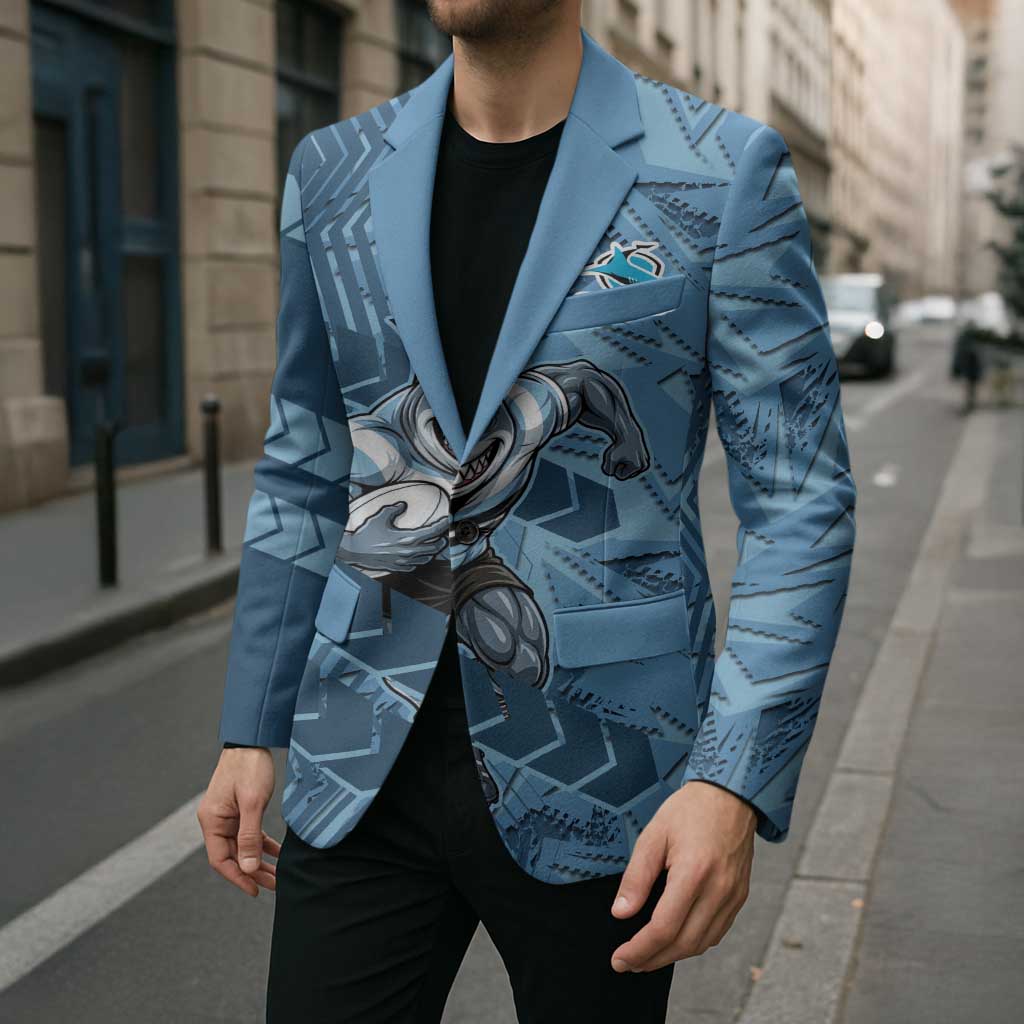 Cronulla Sutherland Sharks Rugby Blazer Fierce Mascot Geometric Tribal Art