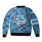 Cronulla Sutherland Sharks Rugby Bomber Jacket Fierce Mascot Geometric Tribal Art