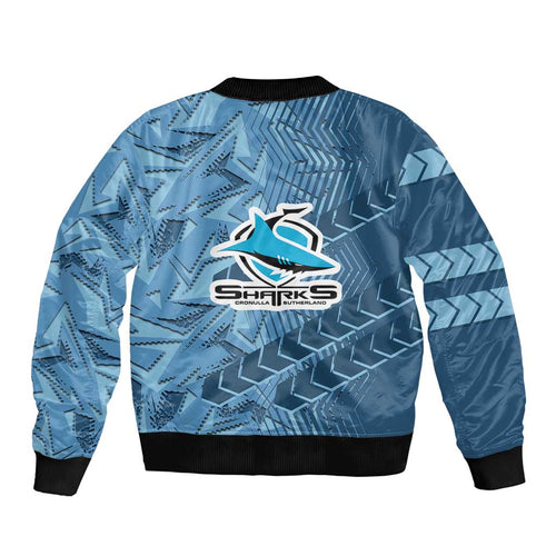 Cronulla Sutherland Sharks Rugby Bomber Jacket Fierce Mascot Geometric Tribal Art