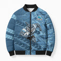 Cronulla Sutherland Sharks Rugby Bomber Puffer Jacket Fierce Mascot Geometric Tribal Art