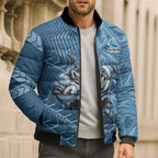 Cronulla Sutherland Sharks Rugby Bomber Puffer Jacket Fierce Mascot Geometric Tribal Art