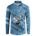 Cronulla Sutherland Sharks Rugby Button Sweatshirt Fierce Mascot Geometric Tribal Art
