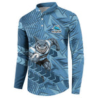 Cronulla Sutherland Sharks Rugby Button Sweatshirt Fierce Mascot Geometric Tribal Art
