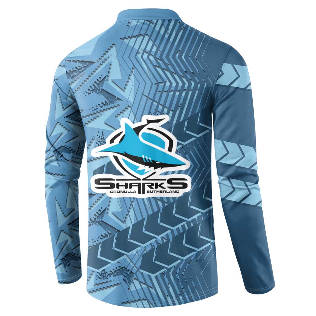 Cronulla Sutherland Sharks Rugby Button Sweatshirt Fierce Mascot Geometric Tribal Art