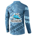 Cronulla Sutherland Sharks Rugby Button Sweatshirt Fierce Mascot Geometric Tribal Art