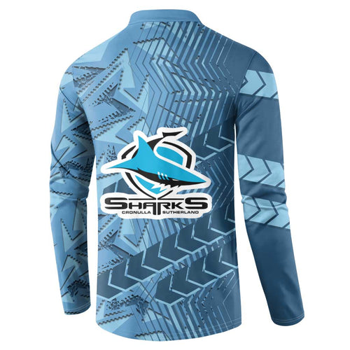 Cronulla Sutherland Sharks Rugby Button Sweatshirt Fierce Mascot Geometric Tribal Art