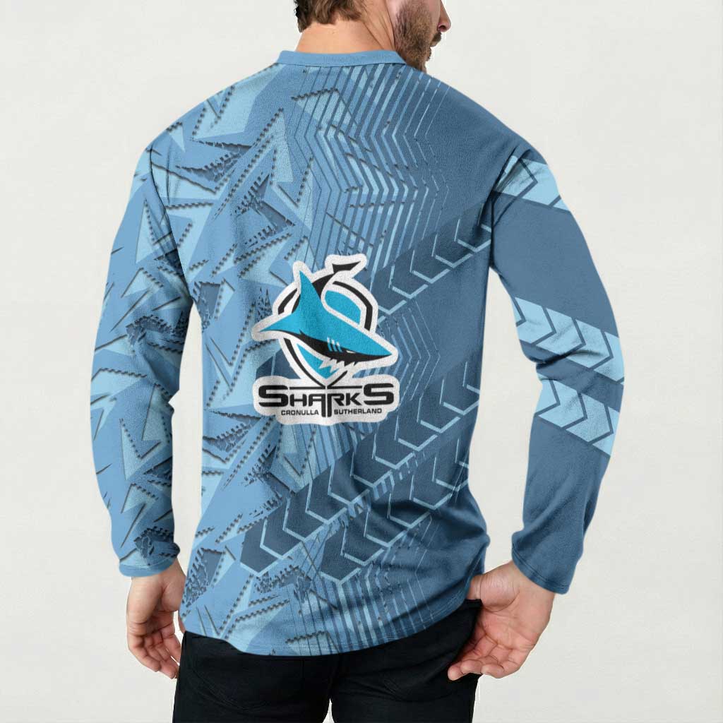Cronulla Sutherland Sharks Rugby Button Sweatshirt Fierce Mascot Geometric Tribal Art