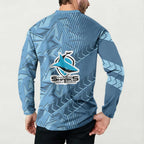 Cronulla Sutherland Sharks Rugby Button Sweatshirt Fierce Mascot Geometric Tribal Art