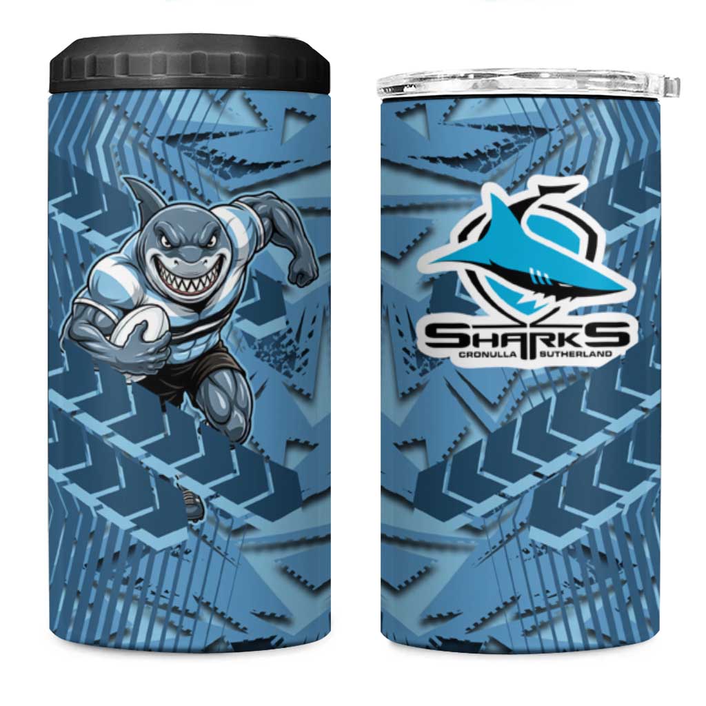 Cronulla Sutherland Sharks Rugby 4 in 1 Can Cooler Tumbler Fierce Mascot Geometric Tribal Art