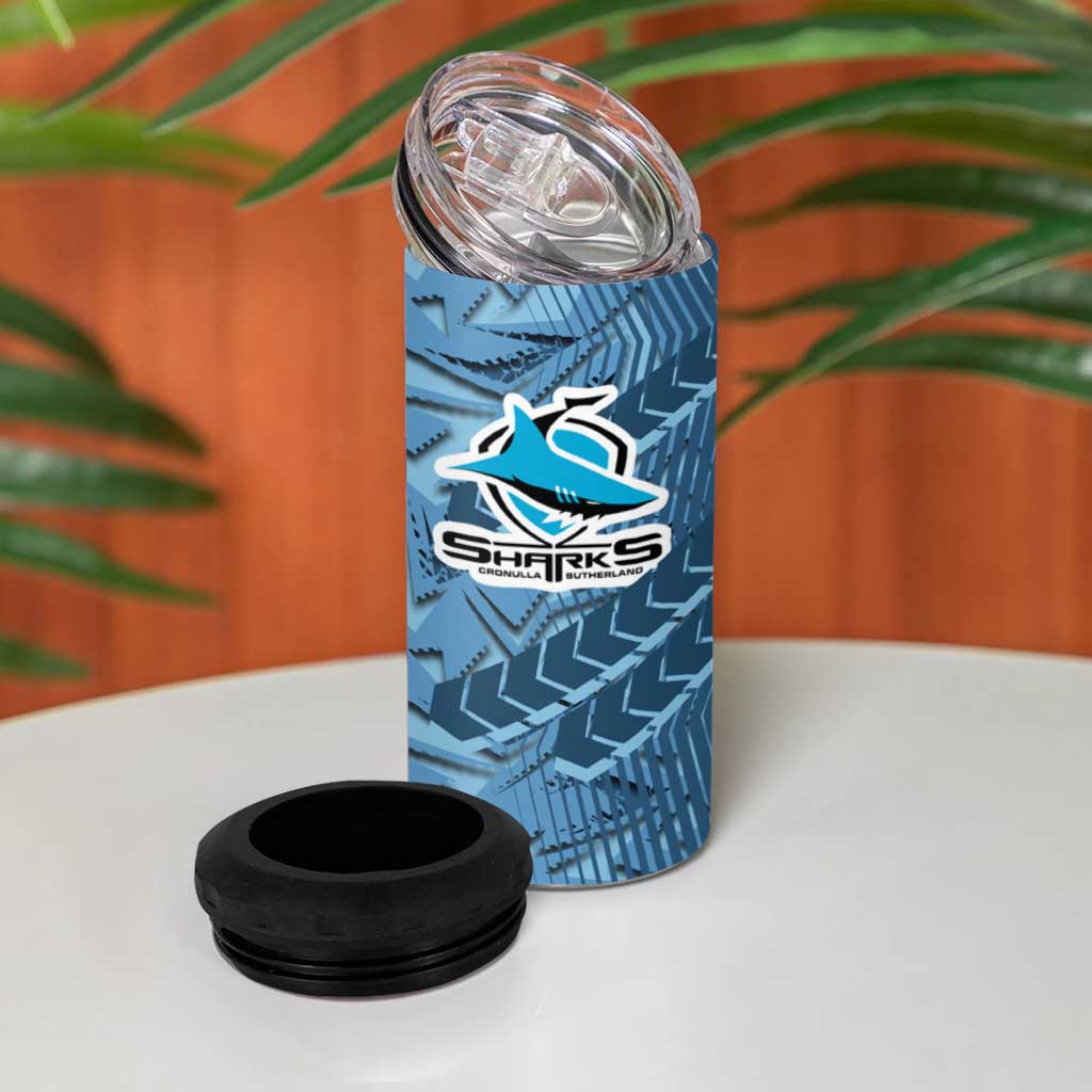 Cronulla Sutherland Sharks Rugby 4 in 1 Can Cooler Tumbler Fierce Mascot Geometric Tribal Art