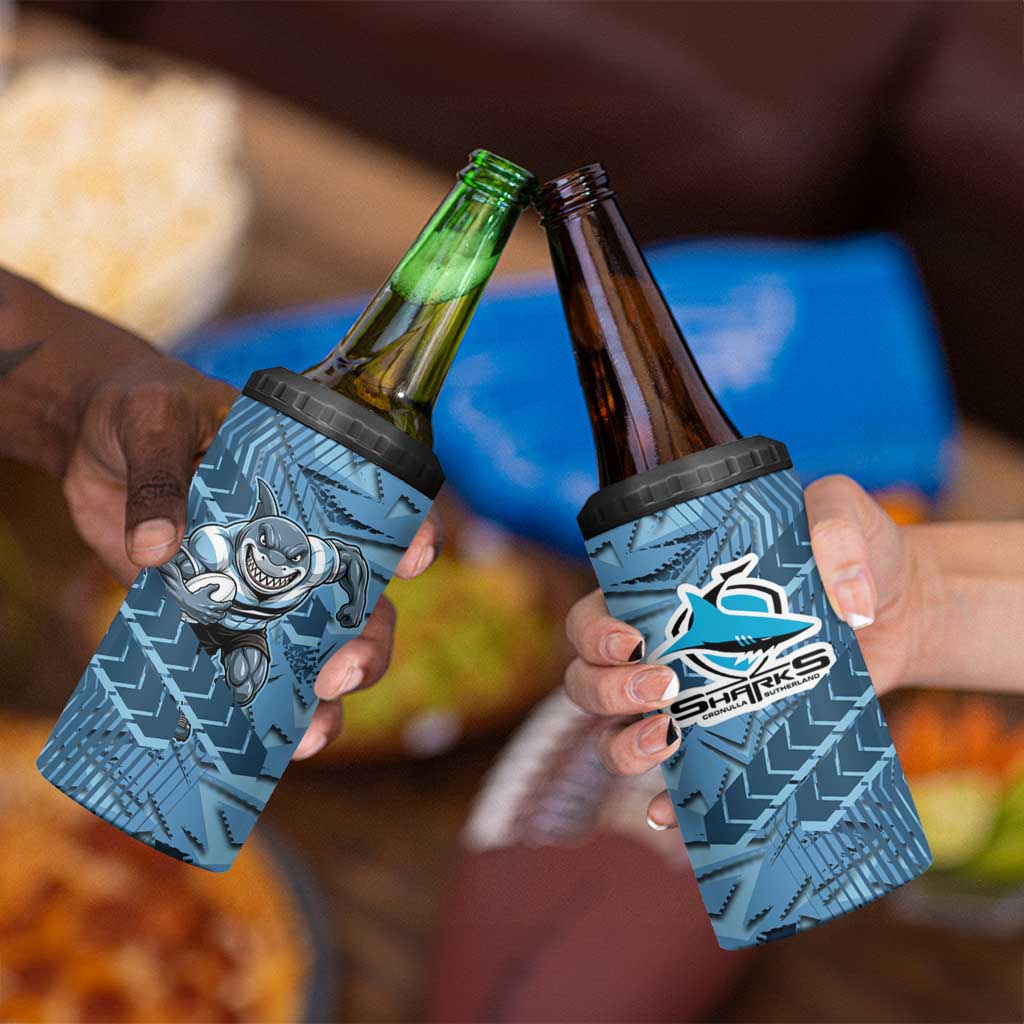 Cronulla Sutherland Sharks Rugby 4 in 1 Can Cooler Tumbler Fierce Mascot Geometric Tribal Art