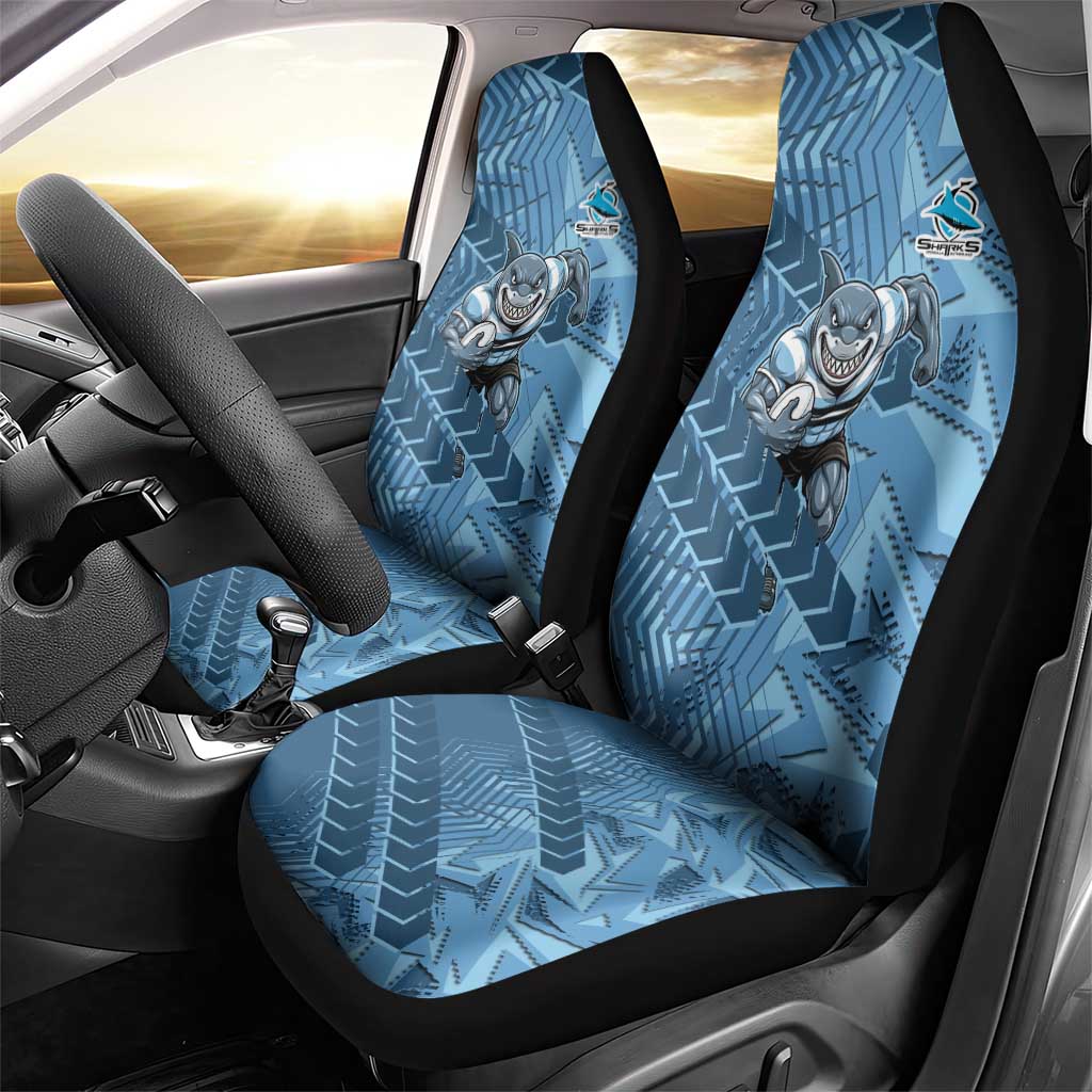 Cronulla Sutherland Sharks Rugby Car Seat Cover Fierce Mascot Geometric Tribal Art