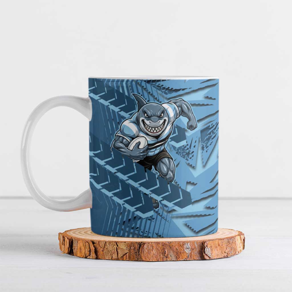 Cronulla Sutherland Sharks Rugby Ceramic Mug Fierce Mascot Geometric Tribal Art