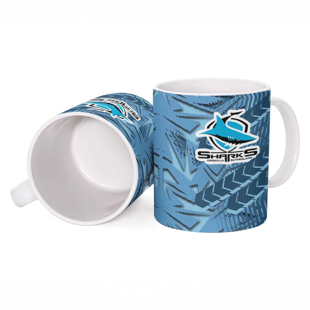 Cronulla Sutherland Sharks Rugby Ceramic Mug Fierce Mascot Geometric Tribal Art