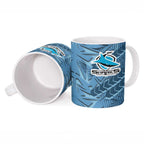 Cronulla Sutherland Sharks Rugby Ceramic Mug Fierce Mascot Geometric Tribal Art