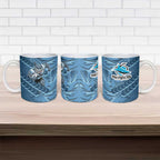 Cronulla Sutherland Sharks Rugby Ceramic Mug Fierce Mascot Geometric Tribal Art