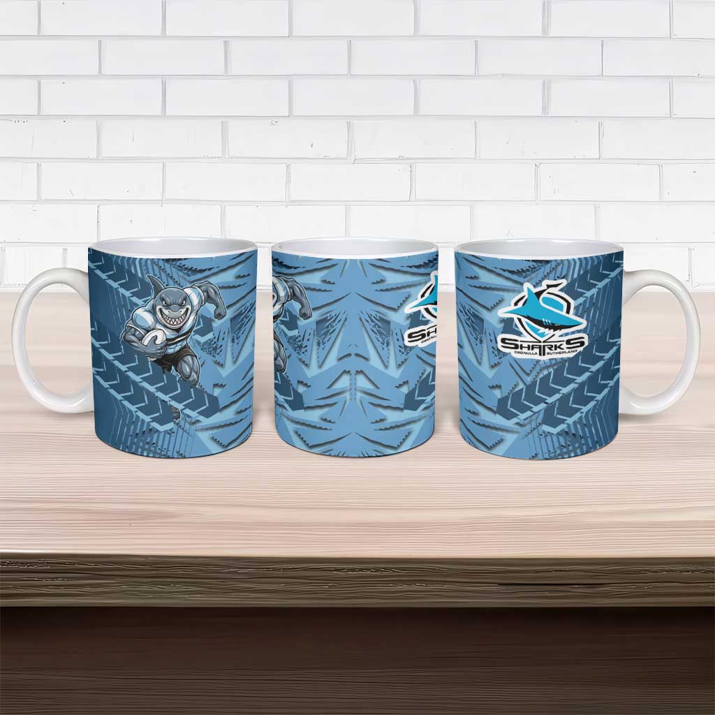 Cronulla Sutherland Sharks Rugby Ceramic Mug Fierce Mascot Geometric Tribal Art