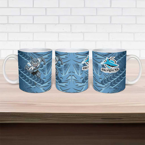 Cronulla Sutherland Sharks Rugby Ceramic Mug Fierce Mascot Geometric Tribal Art