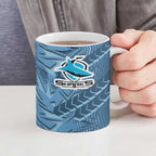 Cronulla Sutherland Sharks Rugby Ceramic Mug Fierce Mascot Geometric Tribal Art