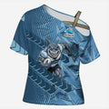 Cronulla Sutherland Sharks Rugby Cross Shoulder Shirt Fierce Mascot Geometric Tribal Art