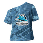 Cronulla Sutherland Sharks Rugby Cross Shoulder Shirt Fierce Mascot Geometric Tribal Art