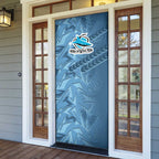 Cronulla Sutherland Sharks Rugby Door Cover Fierce Mascot Geometric Tribal Art