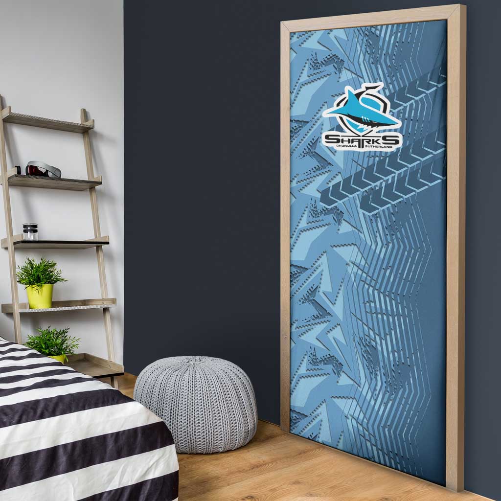 Cronulla Sutherland Sharks Rugby Door Cover Fierce Mascot Geometric Tribal Art