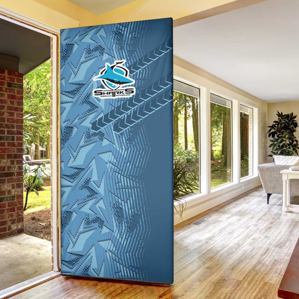 Cronulla Sutherland Sharks Rugby Door Cover Fierce Mascot Geometric Tribal Art
