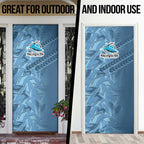 Cronulla Sutherland Sharks Rugby Door Cover Fierce Mascot Geometric Tribal Art