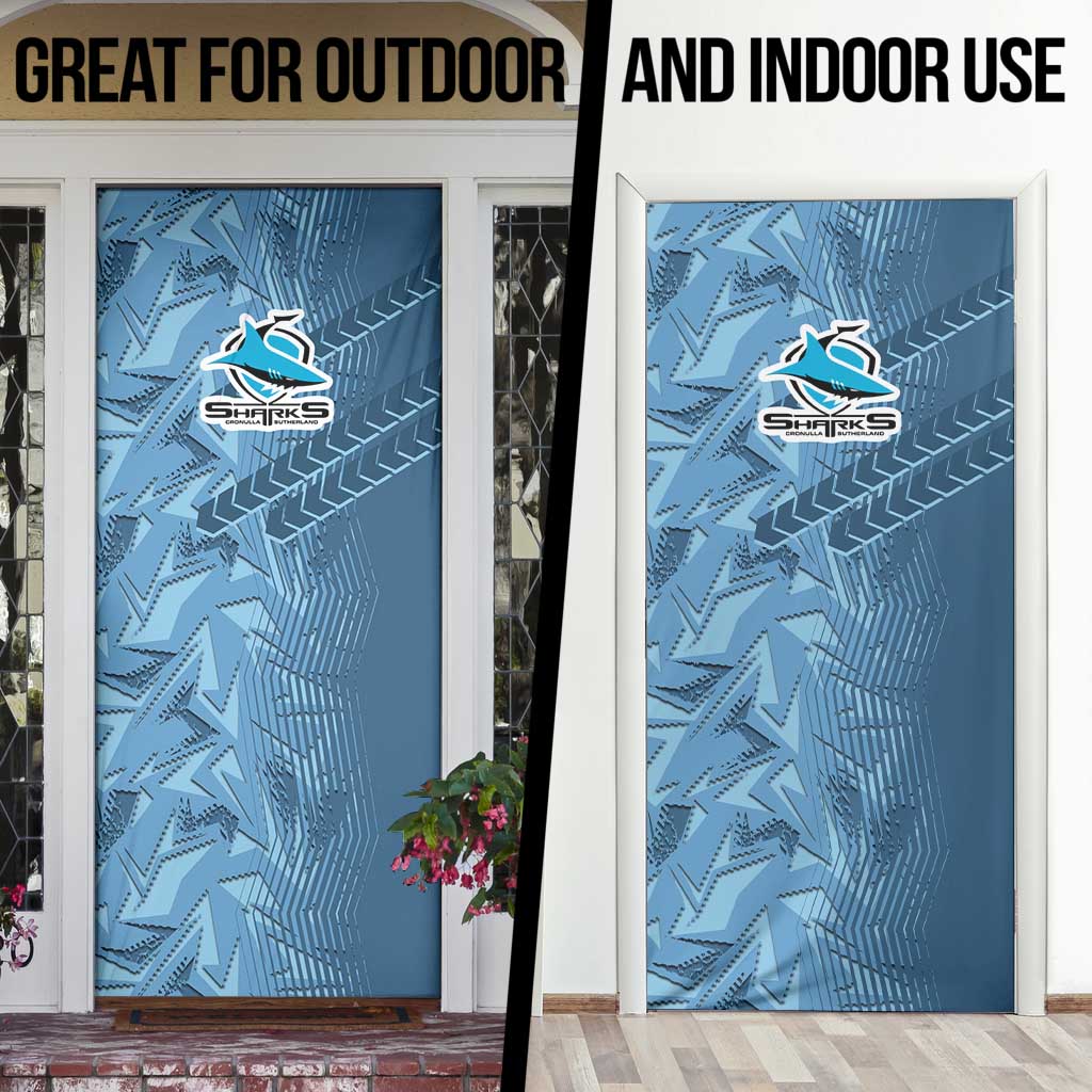 Cronulla Sutherland Sharks Rugby Door Cover Fierce Mascot Geometric Tribal Art