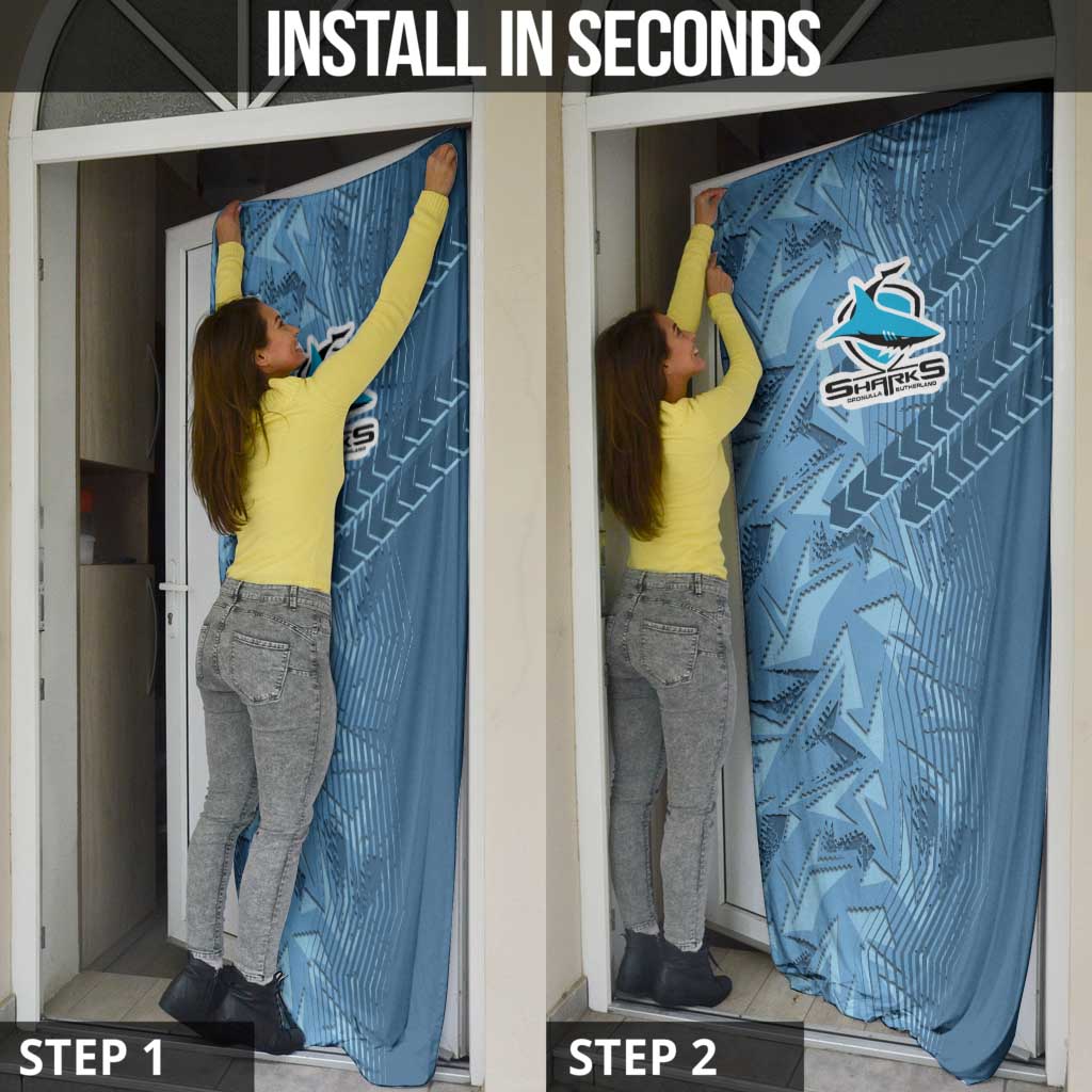 Cronulla Sutherland Sharks Rugby Door Cover Fierce Mascot Geometric Tribal Art
