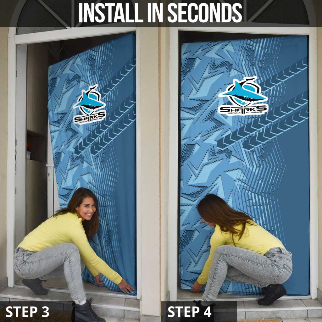 Cronulla Sutherland Sharks Rugby Door Cover Fierce Mascot Geometric Tribal Art