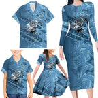 Cronulla Sutherland Sharks Rugby Family Matching Long Sleeve Bodycon Dress and Hawaiian Shirt Fierce Mascot Geometric Tribal Art