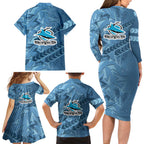 Cronulla Sutherland Sharks Rugby Family Matching Long Sleeve Bodycon Dress and Hawaiian Shirt Fierce Mascot Geometric Tribal Art
