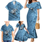 Cronulla Sutherland Sharks Rugby Family Matching Mermaid Dress and Hawaiian Shirt Fierce Mascot Geometric Tribal Art